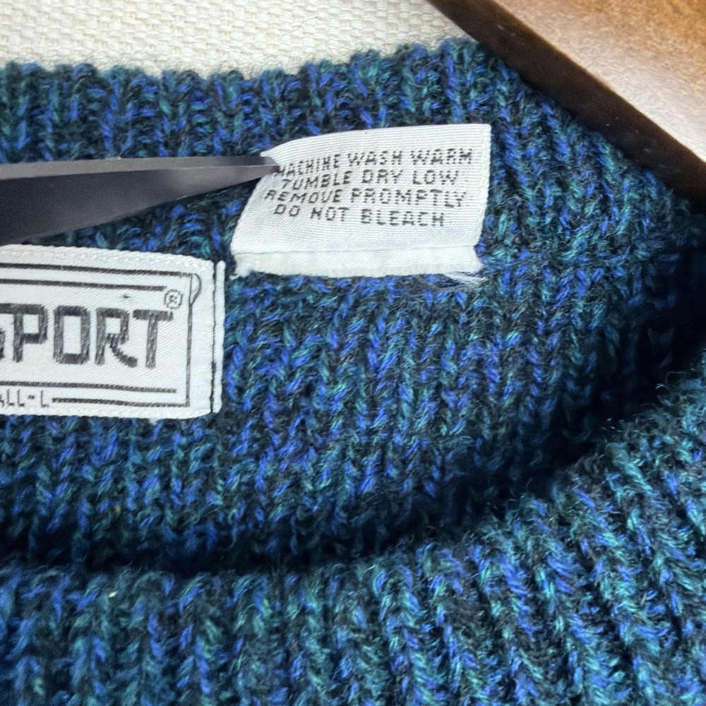 VTG CC SPORT Marled Crewneck Sweater Mens L-Tall Chevron-Style Front Wool Blend - Picture 9 of 14